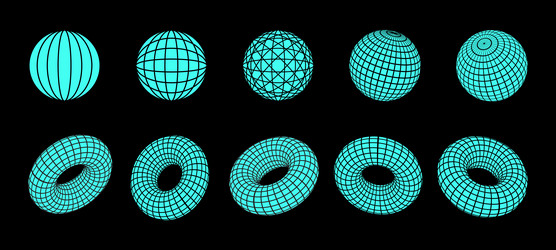 set of 3d shapes and wireframe models vector image