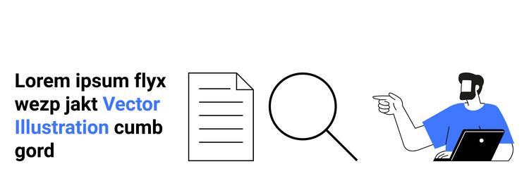 man with laptop analyzing document and magnifying vector image