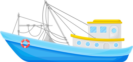 Commercial fishing boat side view vector