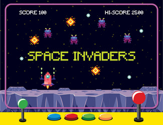 pixel space game interface with invaders vector image