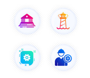 court building lighthouse and cogwheel icons set vector