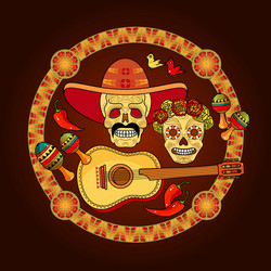 day of the dead card skulls and guitar Vector Image