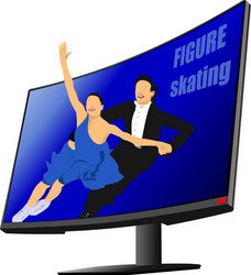 flat computer monitor with figure skating display vector