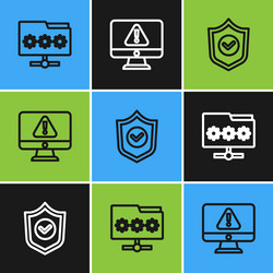 set line folder with password shield check mark vector image
