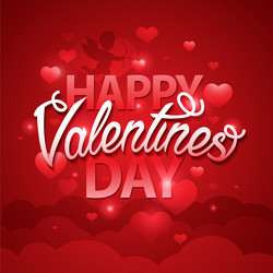 happy valentines day script text on red background vector image