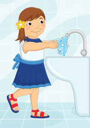 Girl washing hands vector