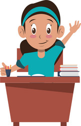 kid seated in school desk vector