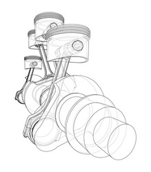 Engine crankshaft with pistons outline vector