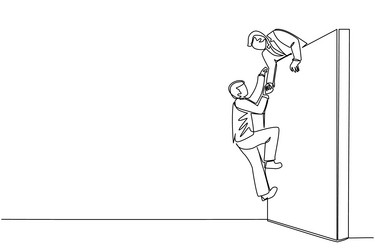 Continuous One Line Drawing Businessman Helping Vector Image