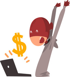 hacker in mask stealing money using laptop vector image