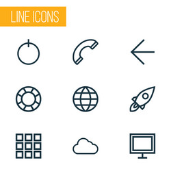 user icons line style set with button earth vector image