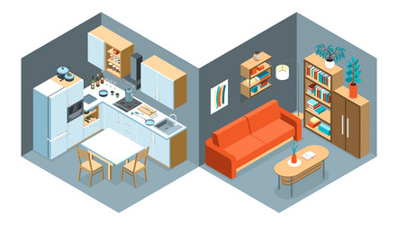 Kitchen interior isometric composition Royalty Free Vector