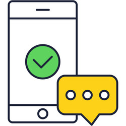 Smartphone message chat app icon with checkmark vector