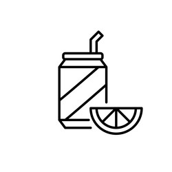 soda can with straw and lemon slice refreshment vector image