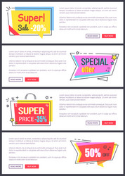 Super sale -20 off special offer banners sticker vector