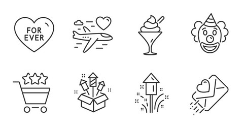 fireworks rocket ice cream and for ever icons set vector