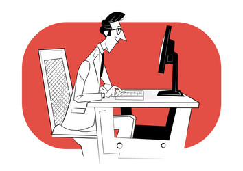 man sitting at table with computer vector image