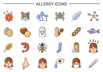 allergy sources icons with causative agents set vector image