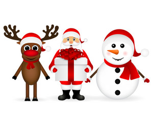 Santa Claus, Snowman, and Reindeer Vector Image