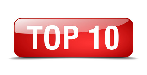 top 10 red square 3d realistic isolated web button vector image