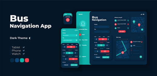 city bus navigation app screen adaptive design vector