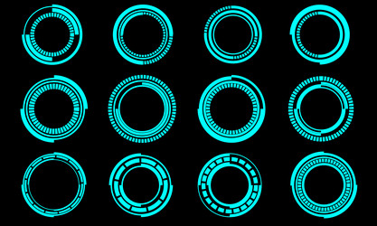 set of sci fi blue circle user interface elements vector