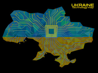 abstract ukraine map with cpu circuit board vector image