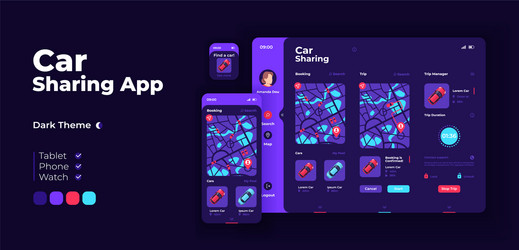 Car sharing app screen adaptive design template vector