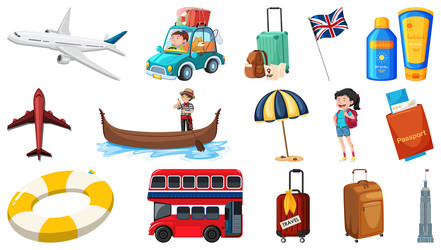 Set of summer vacation objects and elements vector