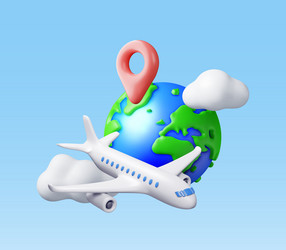 3d airplane in clouds and globe isolated vector