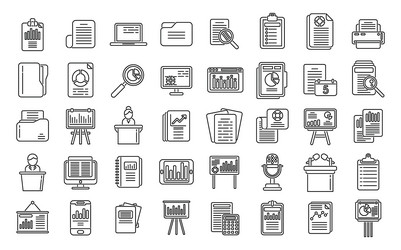 report icons set outline performance chart vector image