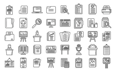 Report icons set outline performance chart vector