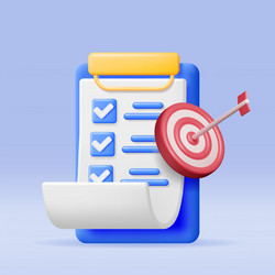 3d clipboard with checklist symbol and target vector image