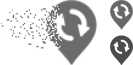 Broken pixel halftone refresh map marker icon vector