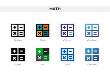 math icon in different style icons designed vector image