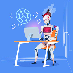 modern robot working with computer fixing errors vector