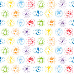 seamless pattern with signs and names of chakras vector image