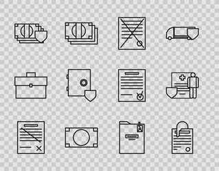 set line delete file document and paper clip vector image