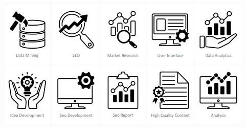 a set of 10 seo icons as data mining market vector image