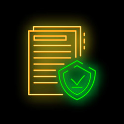 neon icon of documents with shield representing vector image