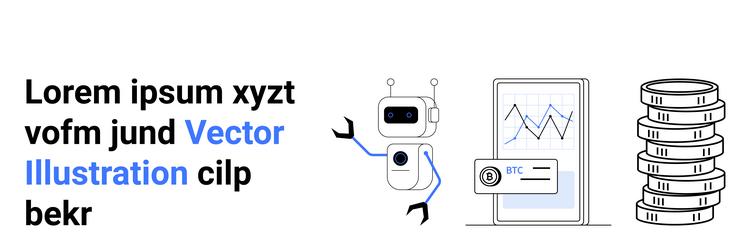 robot analyzing digital cryptocurrency data vector image