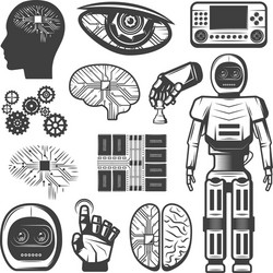 Robotic AI Icons - Cybernetic & Microchip vector image