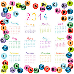 2014 calendar with vitamins and minerals vector image