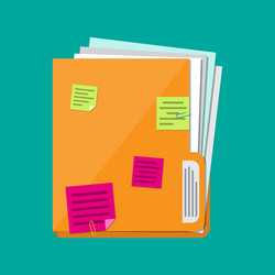 Documents folder with paper sheets sticky notes vector