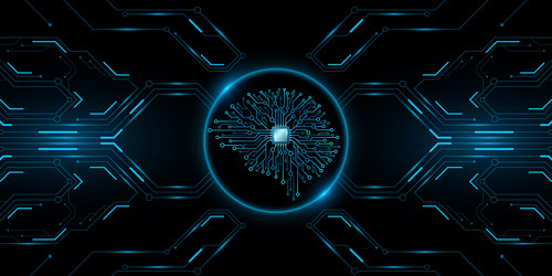 artificial intelligence brain analyzes big data vector image