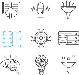 machine learning linear icons set vector image
