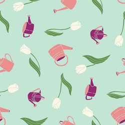 seamless pattern of tulip watering can background vector image