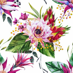 Watercolor Tropical Floral Pattern Vector Image