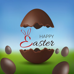 chocolate egg 3d happy easter text broken brown vector