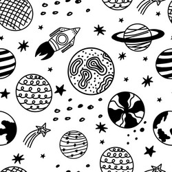 seamless pattern with hand-drawn space elements vector image